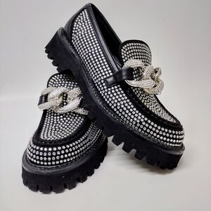 Karl Lagerfeld Black and Silver Studded Loafers
